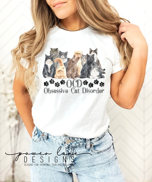 Watercolor - Sublimation Design - OCD Obsessive Cat Disorder - Cat Design - Cats - Cat Lady - Customize to Sell - PNG - Digital Download