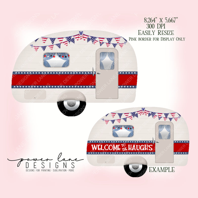 Patriotic Red White Blue 4th of July Camper Door Hanger Sublimation Design