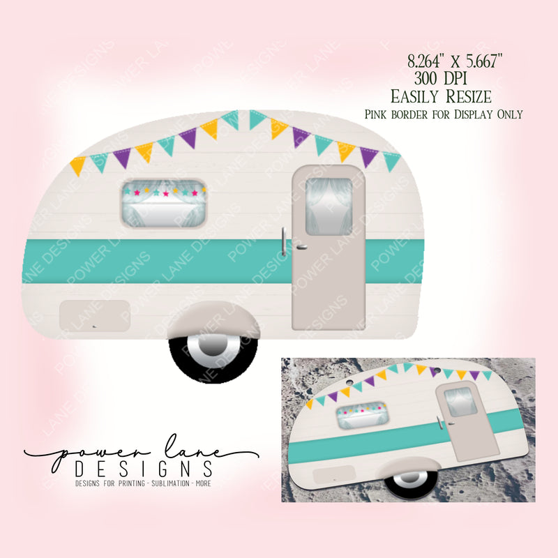 Teal Camper Door Hanger Sublimation Design, PNG, Instant Download