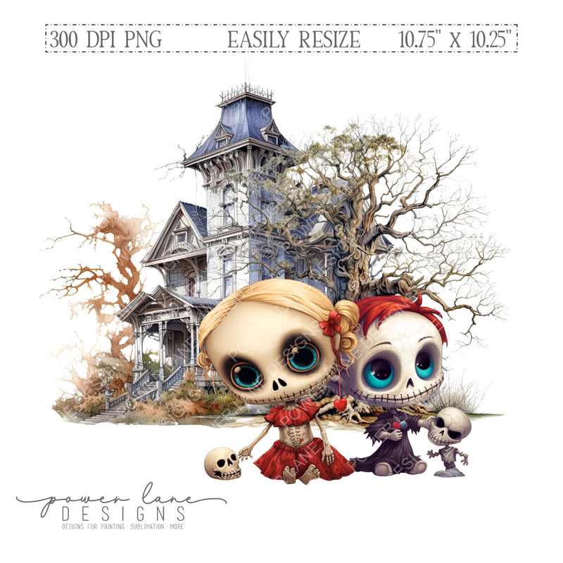 Halloween Dolls Haunted House Sublimation Design Instant Download