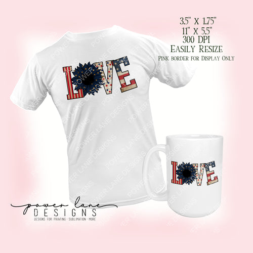 Patriotic Sunflower Love 4th of July T-Shirt Mug Sublimation Design, Instant Digital Download