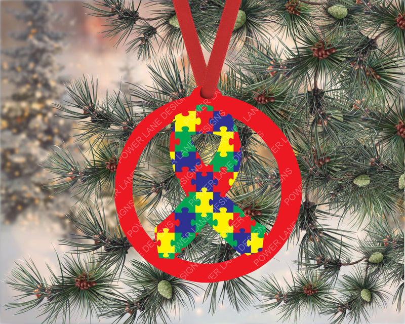 Autism Support Ribbon Ornament Design - Christmas - Sublimation Design - Instant Download