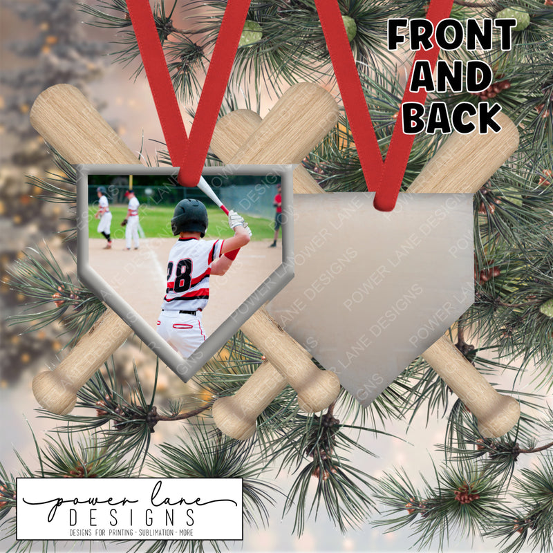 Baseball Bats and Base Christmas Ornament Sublimation Design