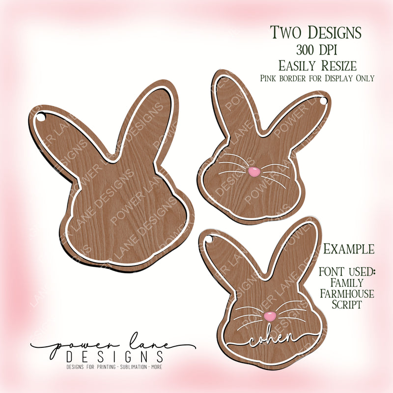 Faux Wood Easter Bunny Rabbit Basket Tag Sublimation Design, PNG, Instant Download