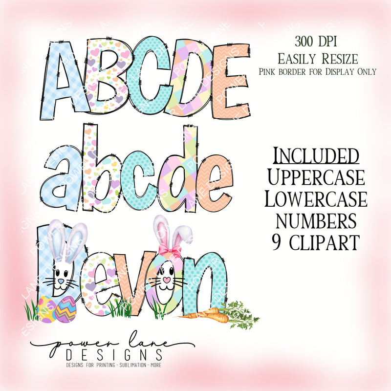 Easter Spring Alpha Alphabet, Doodle Letters, Sublimation Design, PNG, Instant Download