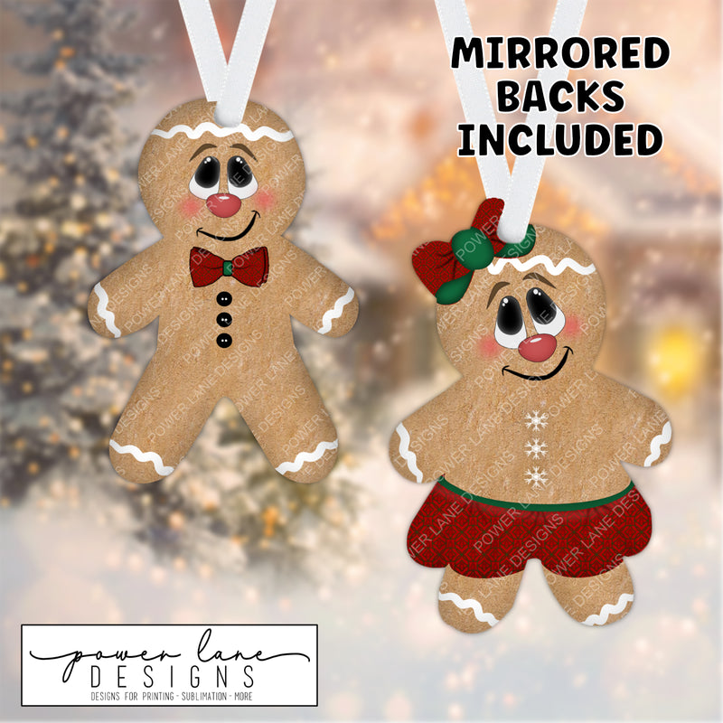 Cute Red and Green Gingerbread Christmas Ornament Sublimation Designs - Instant Download