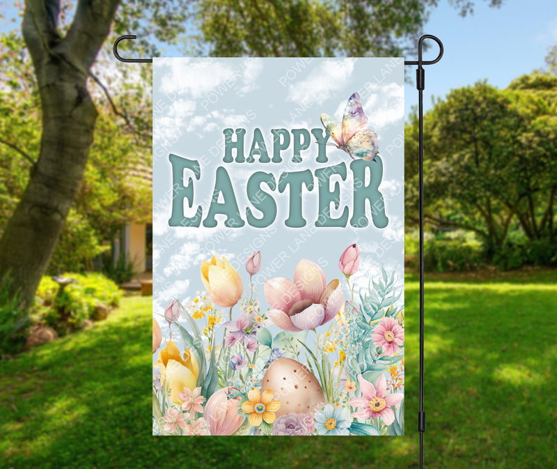 Happy Easter Wild Flowers Garden Flag, 12x18 Sublimation Design, PNG, Instant Download