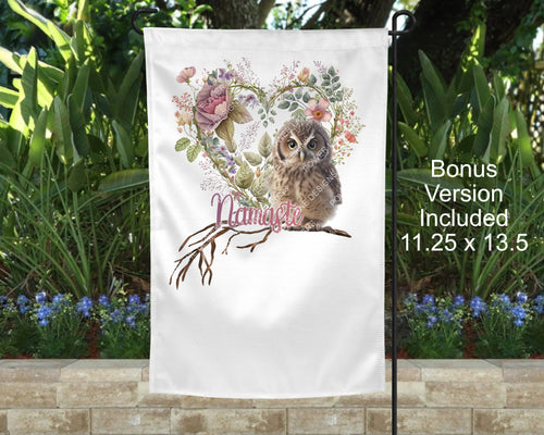 Pretty Owl Namaste with Heart Wreath Garden Flag DESIGN, Sublimation Design, PNG, Instant Download