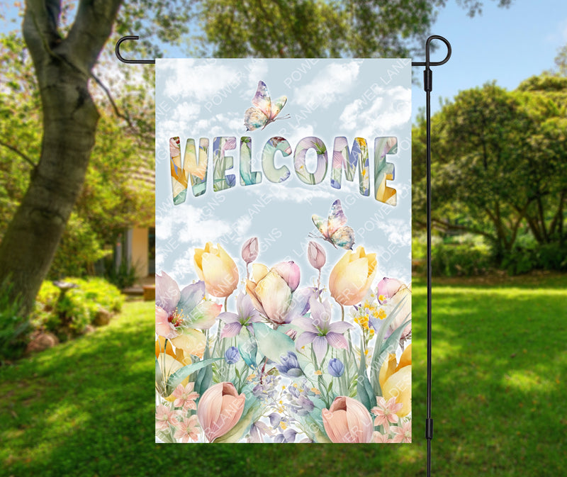 Welcome Wild Flowers Garden Flag, 12x18 Sublimation Design, PNG, Instant Download