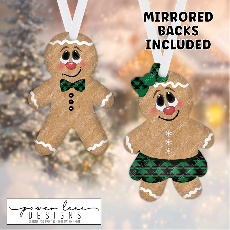 Cute Green Plaid Gingerbread Christmas Ornament Sublimation Designs - Instant Download