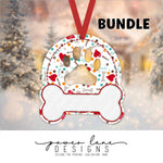 Bundle of Six Bright Dog Paw and Bone Christmas Ornaments, Sublimation Design Digital Download