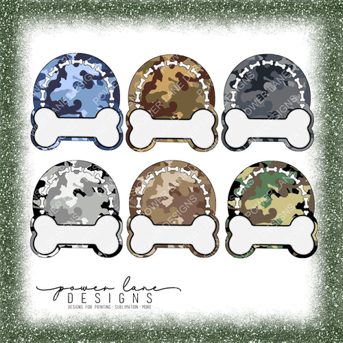 Bundle of Six Camo Dog Paw and Bone Christmas Ornaments II, Sublimation Design Digital Download