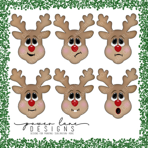 Reindeer Ornament Bundle - Six Variations (Plus a Blank Back For Name(s) - Christmas Ornament Sublimation Design - Instant Downloa