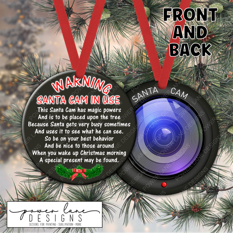 Santa Cam and Poem Round Christmas Ornament Sublimation Design