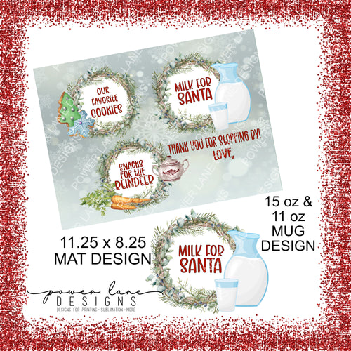 Milk and Cookies Placemat Set 02, Christmas Sublimation Design, Sublimation, PNG, Instant Digital Sublimation Download