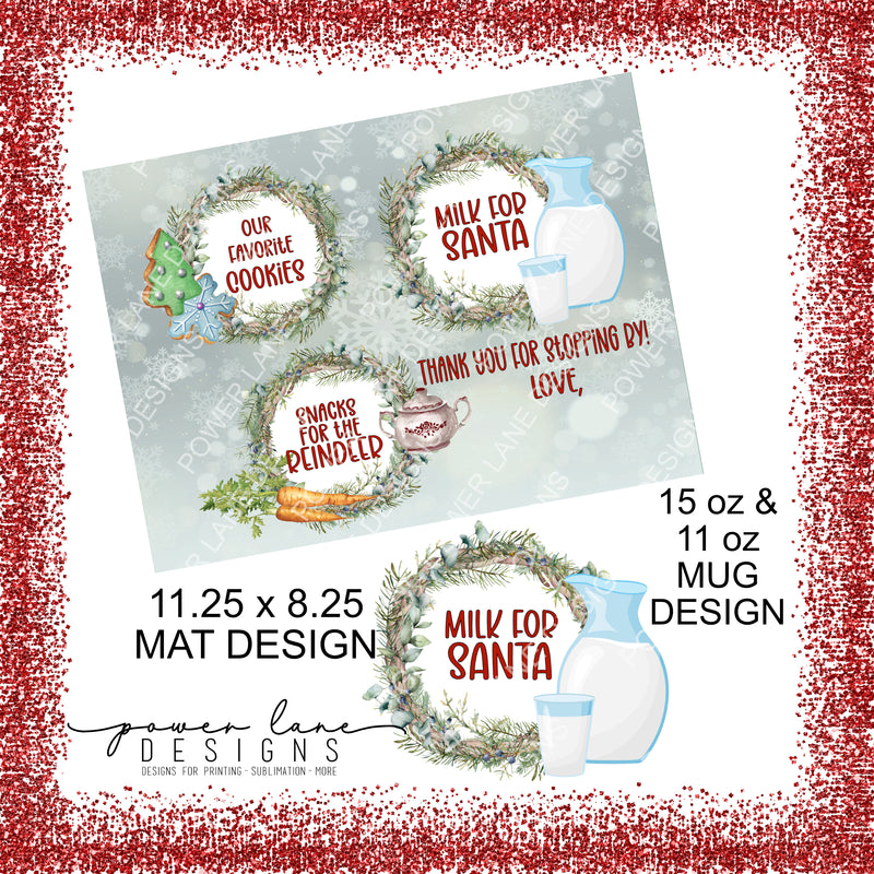 Milk and Cookies Placemat Set 02, Christmas Sublimation Design, Sublimation, PNG, Instant Digital Sublimation Download