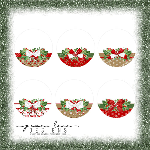 Simple Floral Swag Ornament Bundle - Six Variations - Round Christmas Ornament Sublimation Design