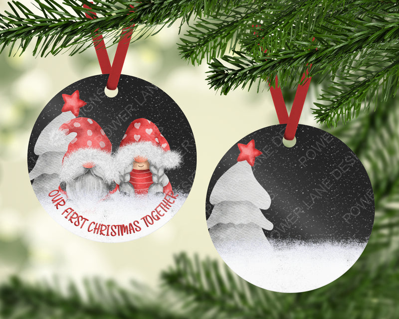 Round Ornament Design - Our First Christmas Together - Christmas Sublimation Design - Christmas - Gnome Couple Ornament - Instant Download