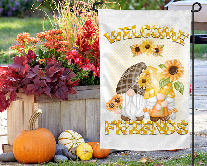 Watercolor – Sunflower Gnome Garden Flag - Welcome Friends - Garden Flag - Personalize - PNG - Digital Download - Sublimation Design