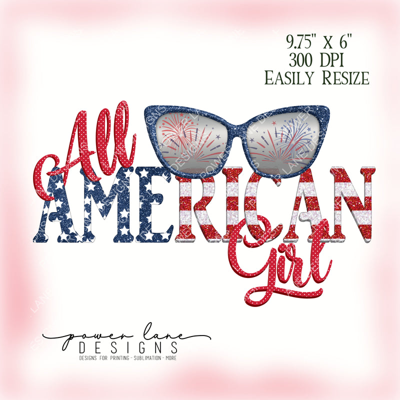 American Girl Patriotic 4th of July, Sublimation Design, PNG, Instant Download