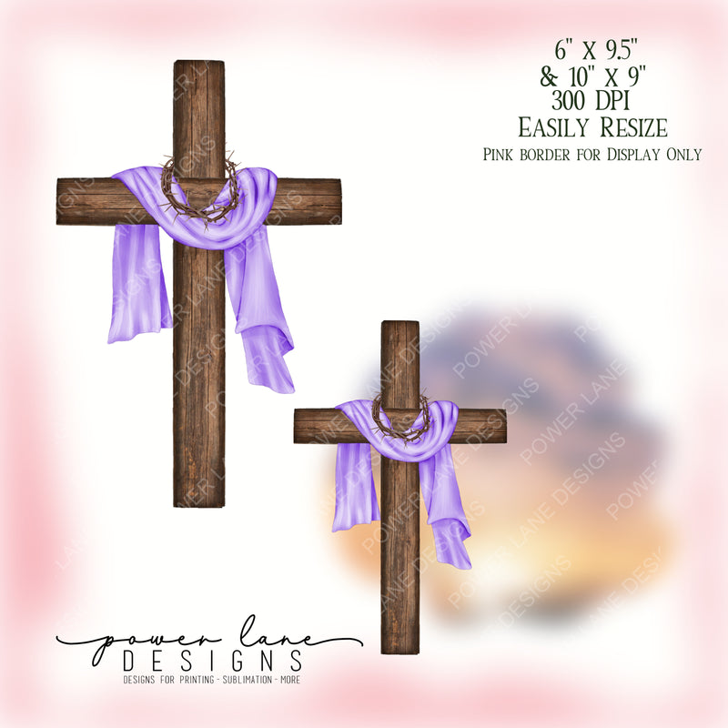 Draped Cross with Thorny Crown Easter Sublimation Design, PNG, Instant Download