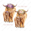 Highland Cow and Calf - Farmhouse - Purple Pink Flower Crown - T-Shirt Design - Bundle of 2   - PNG - Digital Download - Sublimation Design