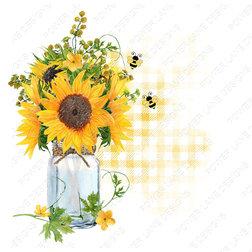 Watercolor – Sunflowers – Bees - Fall - Country - Farmhouse - Gingham - Plaid - Personalize - PNG - Digital Download - Sublimation Design