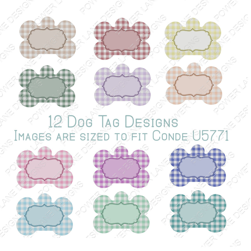 Pet ID Tags - Dog Tag Designs - 12 Blanks - Gingham Print - Conde U5771 - PNG - Digital Download - Sublimation Design -Sublimation Blank