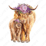 Highland Cow and Calf - Farmhouse - Purple Pink Flower Crown - T-Shirt Design - Bundle of 2   - PNG - Digital Download - Sublimation Design