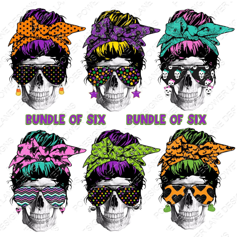 Halloween - Messy Bun - Skull - Bandanna - Mom - Bandana - Bundle of 6 - Cute T-Shirt Design - Sublimation Design  - Digital Download