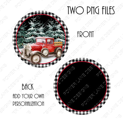 3" Round Ornament Design - Christmas - Round Christmas Ornament - Vintage Farm Truck - Red - Instant Download - Sublimation Design