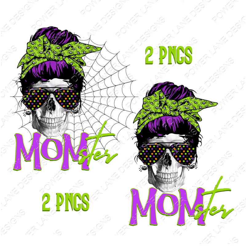 Halloween - Momster - Bandana - Messy Bun - Skull - Cute T-Shirt Design - Sublimation Design  - Digital Download - Printable Download 2PNGs