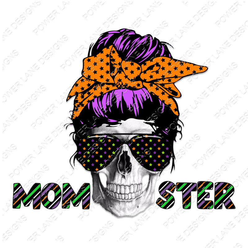 Halloween - Momster - Bandana - Messy Bun - Skull - Cute T-Shirt Design - Sublimation Design  - Digital Download - Printable Download