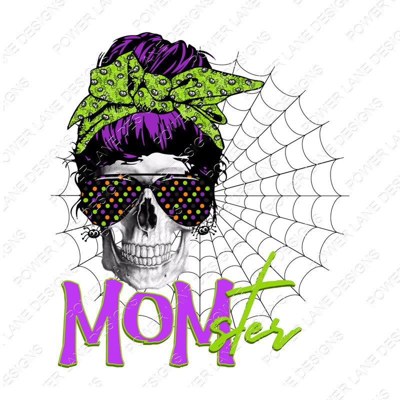 Halloween - Momster - Bandana - Messy Bun - Skull - Cute T-Shirt Design - Sublimation Design  - Digital Download - Printable Download 2PNGs