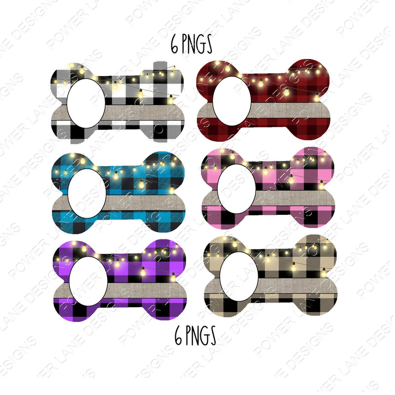 Christmas Sublimation Design - Christmas - Dog Bone Photo Ornament Design - 6 Plaid Designs - Rustic -  Instant Download - Digital Download