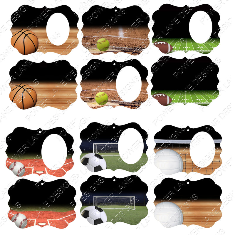 Christmas Sublimation Design Bundle, 6 Sports Photo Ornaments, Photo Ornament Download, PNG, Sublimation Design, Digital Sublimation Downloa