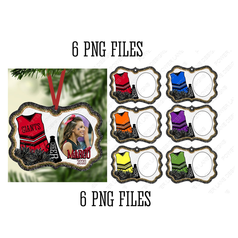 Christmas Sublimation Designs, 6 Cheerleader Photo Ornaments, Cheerleading Ornament, PNG, Sublimation Design Digital Download