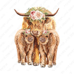 Highland Cow and Calf Twins - Farmhouse - Purple Pink Flower Crown - T-Shirt Design - 2 PNGs   - PNG - Digital Download - Sublimation Design