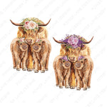 Highland Cow and Calf Twins - Farmhouse - Purple Pink Flower Crown - T-Shirt Design - 2 PNGs   - PNG - Digital Download - Sublimation Design