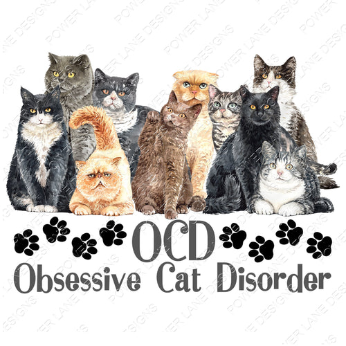 Watercolor  - Sublimation Design - OCD Obsessive Cat Disorder - Cat Design - Cats - Cat Lady - Customize to Sell - PNG - Digital Download