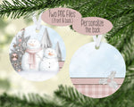 Christmas Sublimation Designs, Round Ornament 2 Designs, Snowman Couple, Pink, Personalize the Back, PNG Sublimation Design Digital Download