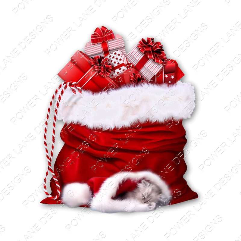 Adorable Kitten in Santa Hat by Santa Sack Bag - Christmas Sublimation Design, Sublimation, PNG, Instant Digital Sublimation Download