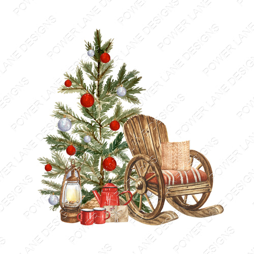 Christmas Coffee, Farmhouse Wagon Wheel Rocking Chair Lantern, Clipart, Sublimation Designs, PNG, Instant Printable Download