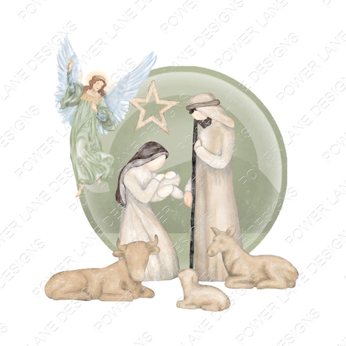 Primitive Nativity Angel Christmas Sublimation Design, Farmhouse, Prim Christmas Card, Pillow, PNG, Sublimation Designs, Instant Download