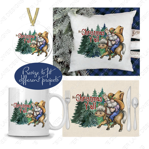 Rustic Gnome Cowboy Horse - Country Western -  Christmas Y'all - Christmas Sublimation Design - Instant Download, Digital Download Design