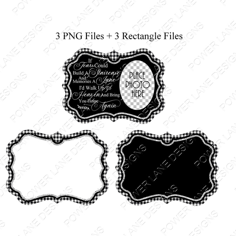 3 Black White Plaid Memorial Photo Ornaments, If Tears Could Build a Staircase, Christmas Ornament, PNG Sublimation Design, Digital Download