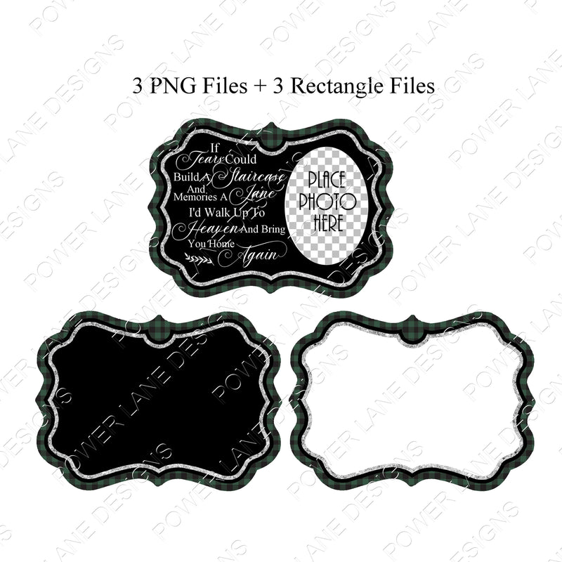 3 Green Black Plaid Memorial Photo Ornaments, If Tears Could Build a Staircase, Christmas Ornament, PNG Sublimation Design, Digital Download