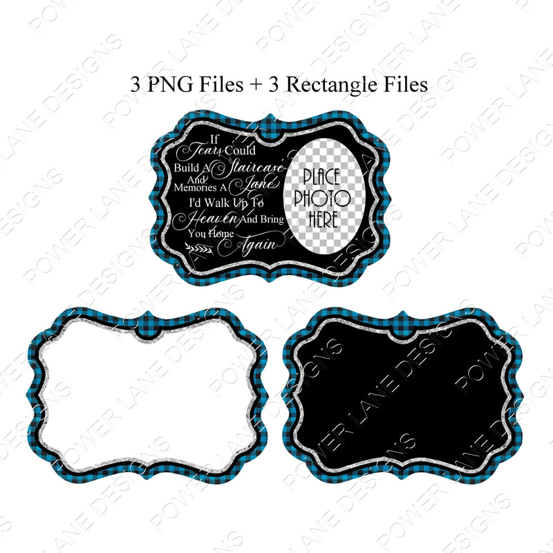 3 Black Blue Plaid Memorial Photo Ornaments, If Tears Could Build a Staircase, Christmas Ornament, PNG Sublimation Design, Digital Download