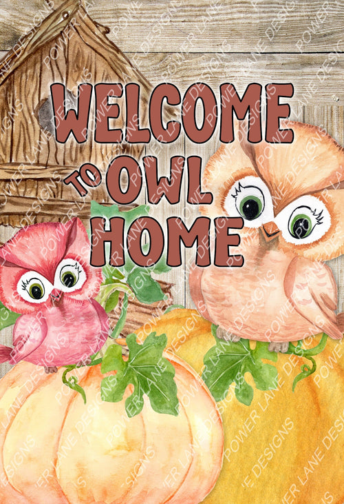 Watercolor - Welcome Garden Flag - Fall Autumn - Pumpkins - Owl - Customize to Sell - Lawn Decor - Digital Download - Sublimation