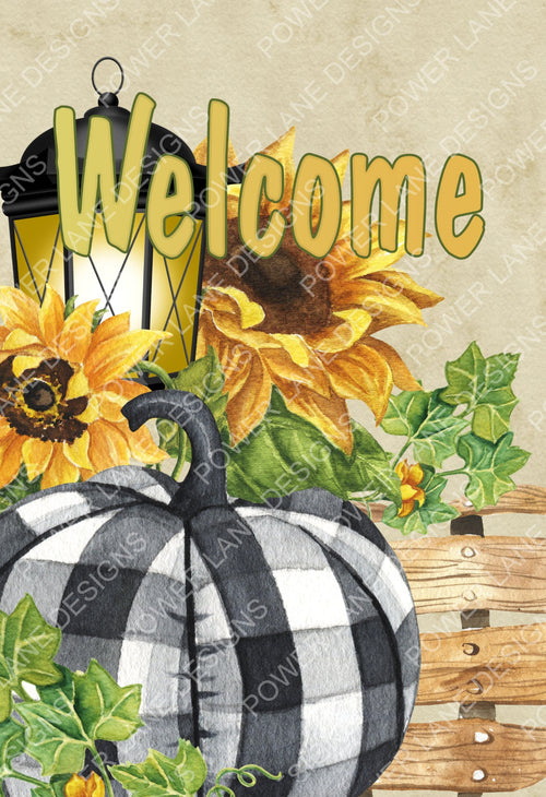 Welcome Watercolor Garden Flag - Fall Autumn - Pumpkins Sunflowers - Buffalo Plaid Lawn Decor - Digital Download - Sublimation